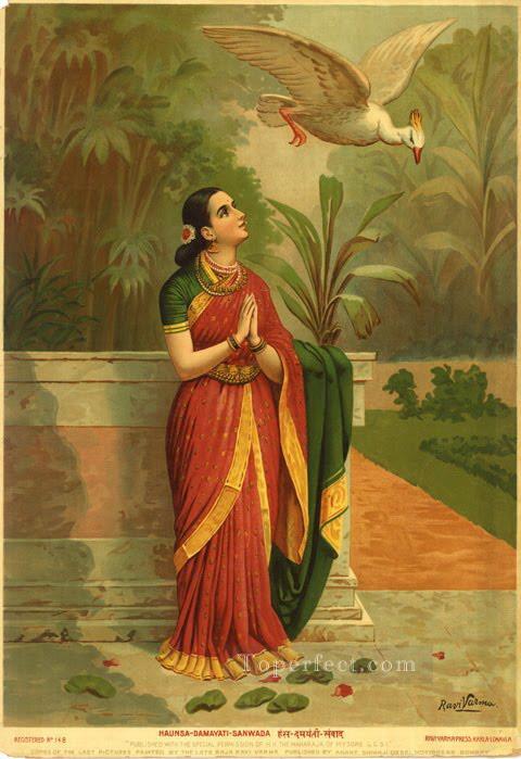 HAUNSA DAMAYATI SANWADA Raja Ravi Varma Indians Oil Paintings